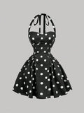 Romantic Floral Print Halter Dress For Women Summer Mini Dress A-Line Fit And Flare