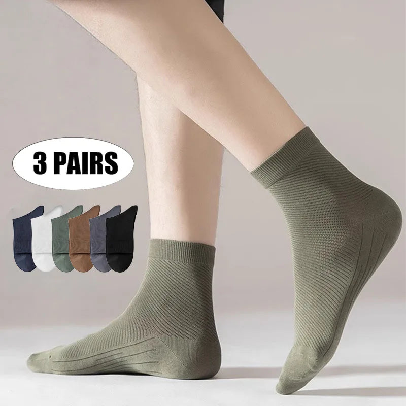 3pairs Men's Odor-Resistant and Sweat-Absorbing Mid-Calf Socks Fashion High Quality Breathable Ankle Sock Solid Color Sports Sox