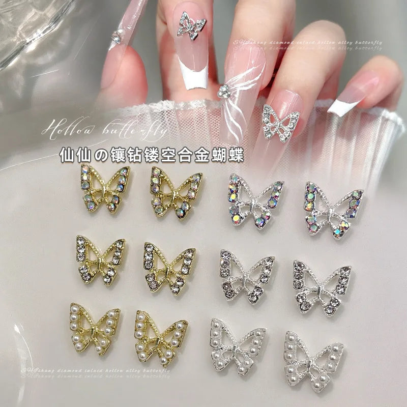 10PCS 3D Mini Crystal Butterfly Nail Art Charms Jewelry Parts Accessories Luxury Alloy Nails Decoration Rhinestones Supplies