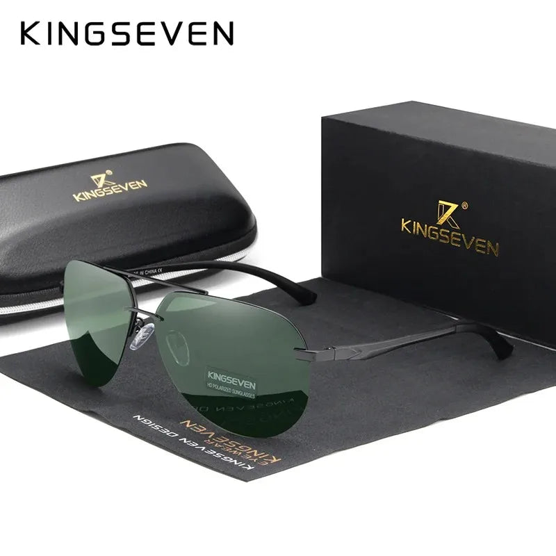 KINGSEVEN Aluminum Polarized Rimless Sunglasses Men UV400 Anti-glare Women Pilot Glasses Trendy Driving Eyewear