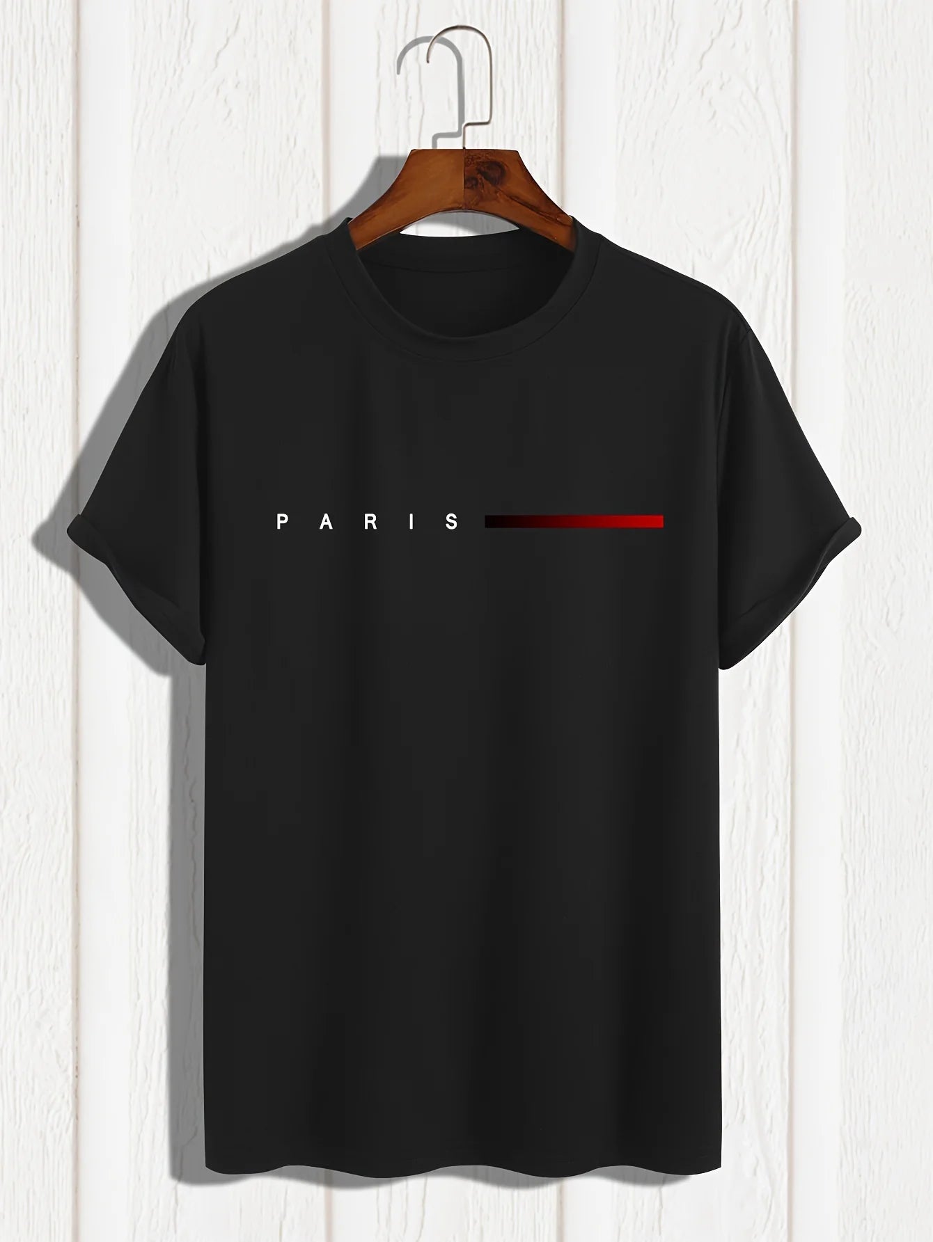 Men's PARIS Letter Print T-Shirt | 100% Cotton Slim Fit Casual Tee