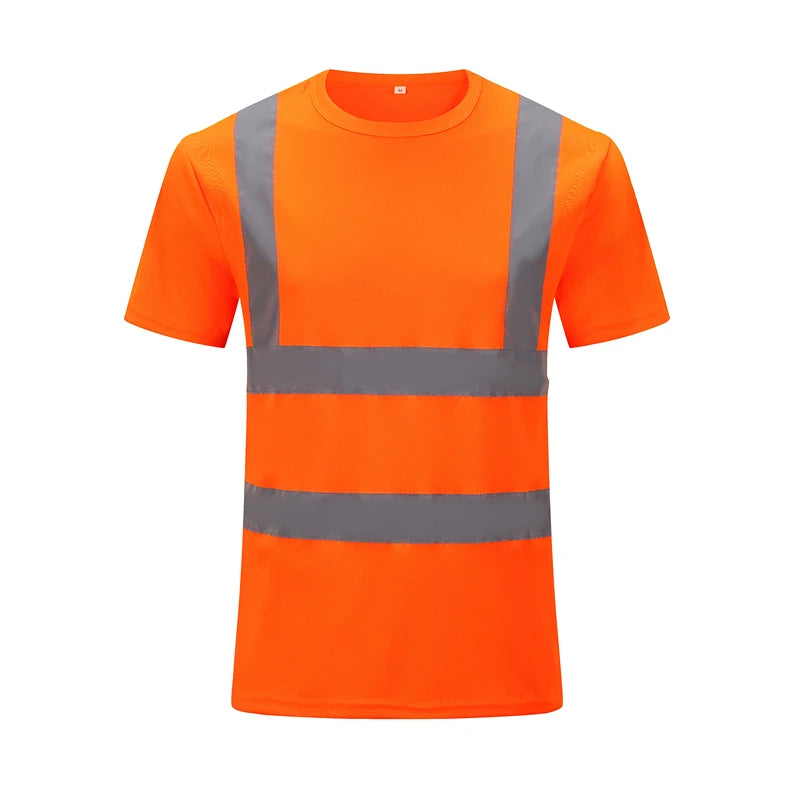 Hi Vis T Shirt Reflective Safety Lime Orange Short Sleeve High Visibility O-Neck Shirt Two Tone Workwear Shirt