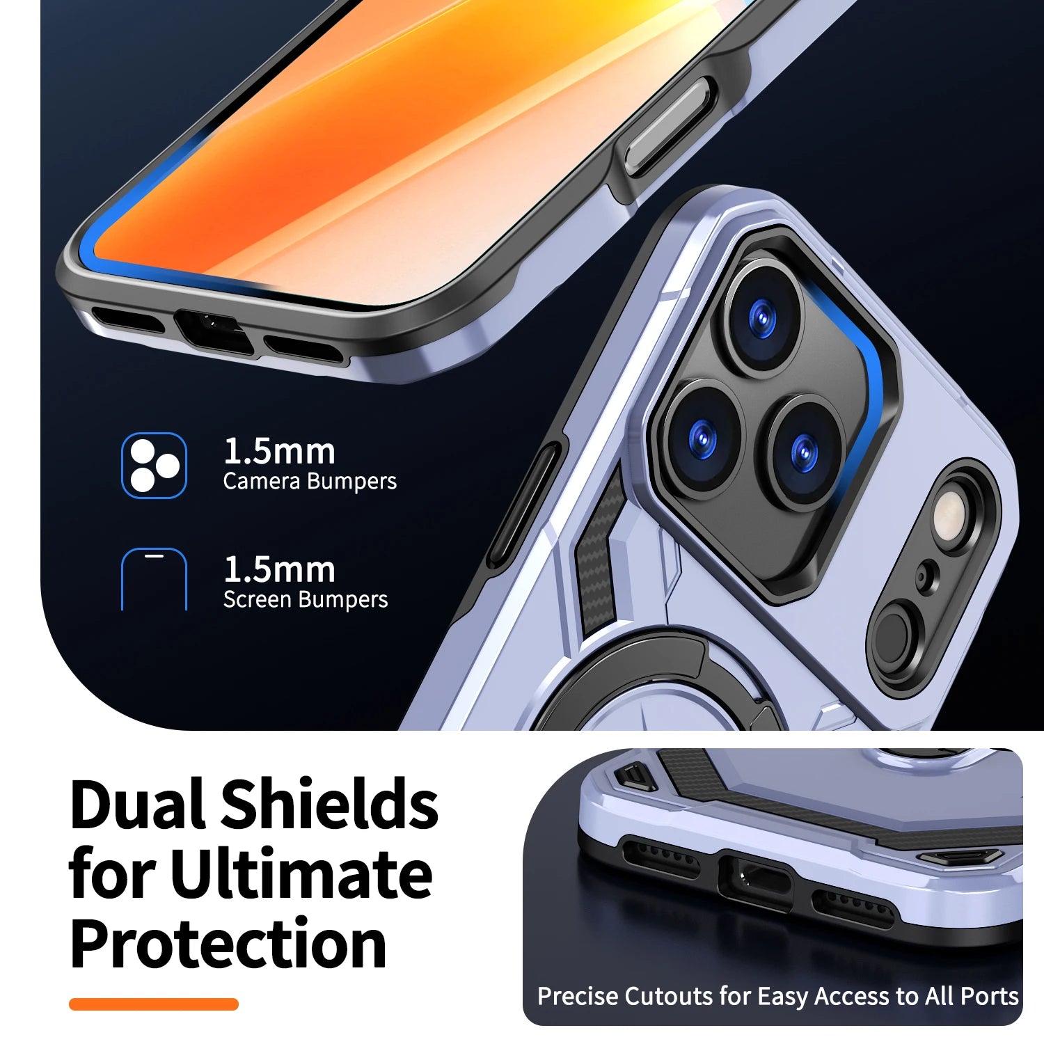 Luxury For Magsafe Wireless Charging Magnetic Armor Case For iPhone 17 Air 16E 16 15 14 13 12 11 Pro Max Plus Ring Stand Cover