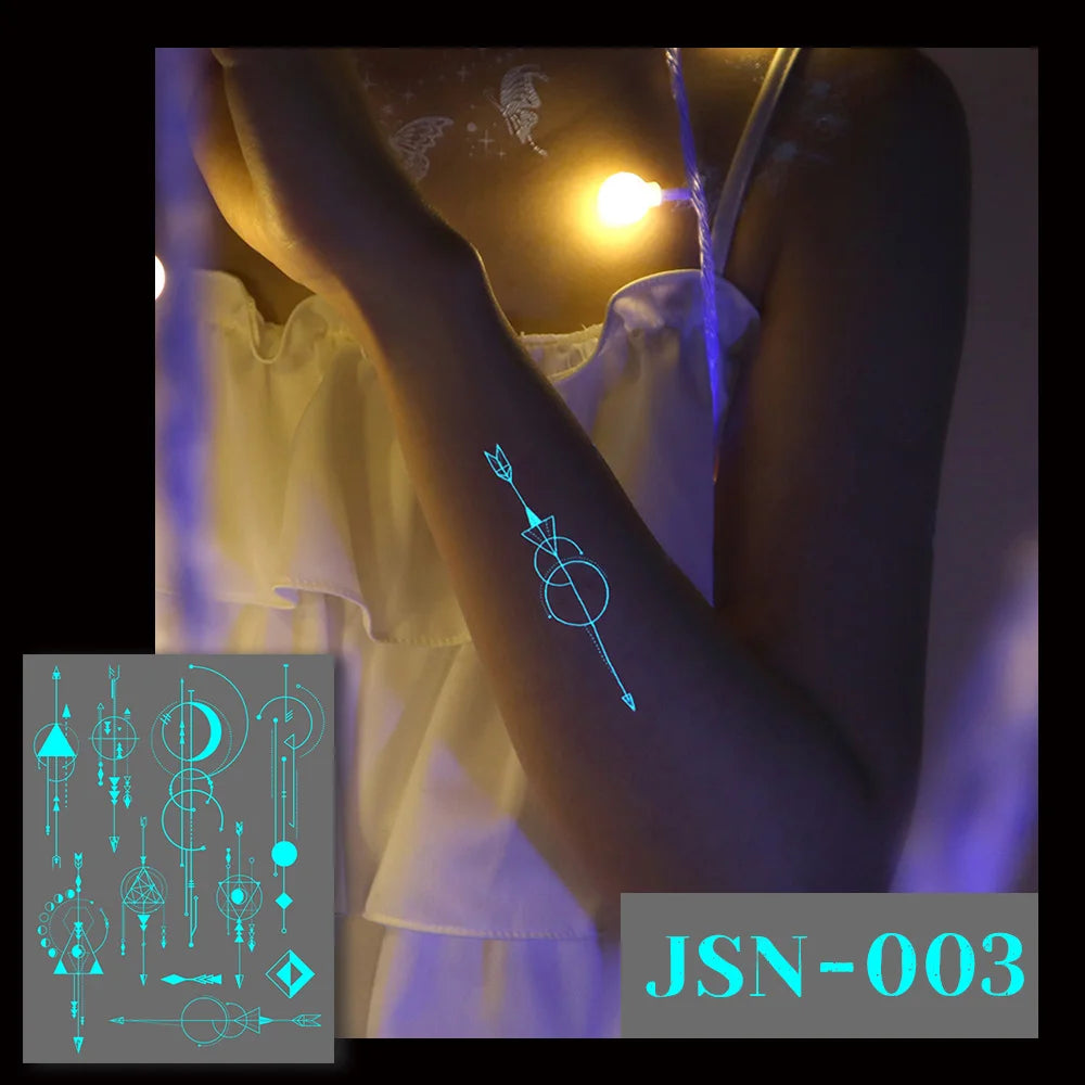 5pcs Blue Luminous Glow Waterproof Temporary Tattoo Sticker Moon Star Heart  Line Flash Tato Women Men Arm Body Art Fake Tattoos