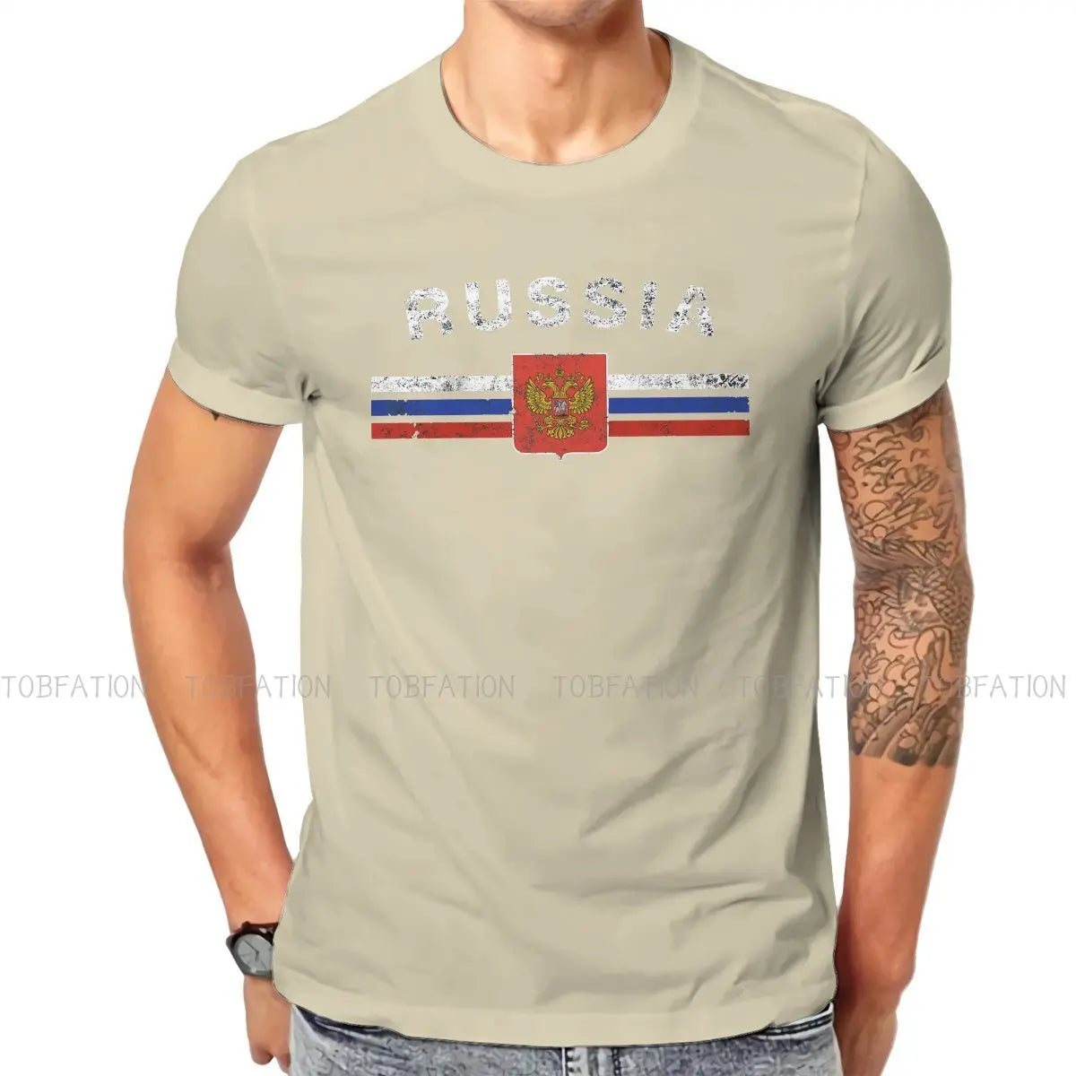 Russian Emblem Russia Flag T Shirt Classic Graphic High Quality Tshirt Loose Crewneck Short Sleeve
