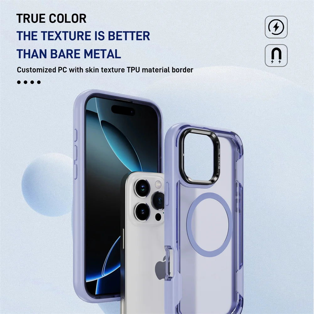 For Magsafe Dual Armor Bumper Lens Stand Phone Case For iPhone 17 16 15 14 Plus 13 12 Pro Max 11 Shockproof Protective Cover