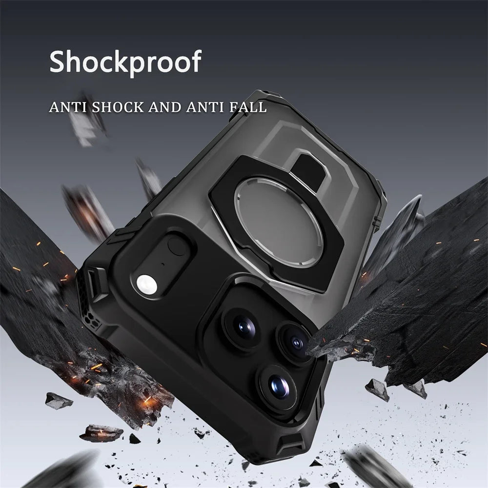 Armor Design 360° Rotatable Strong Magnetic Bracket Case For IPhone 17 Pro Max 16 TPU+PC Shockproof Buffer Rugged Protect Cover