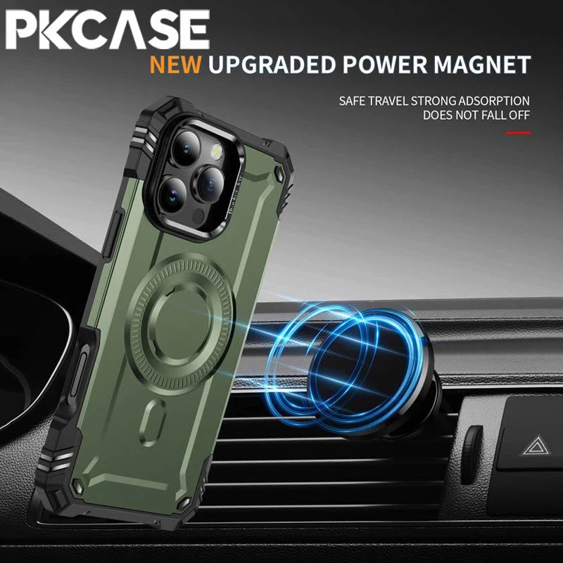 PKCASE Military Shockproof Bracket Case For iPhone 17 Air 16 15 14 Plus Pro Max For Magsafe Magnetic Armor Cover
