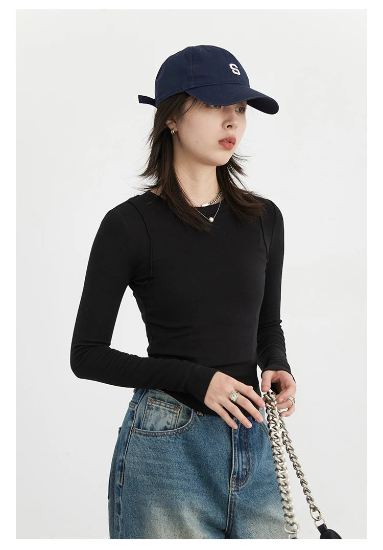 CHIC VEN Women T-Shirts Solid New Basic Heating Cashmere Round Neck Woman Tees Slim Fit Female Tops Spring Autumn 2024