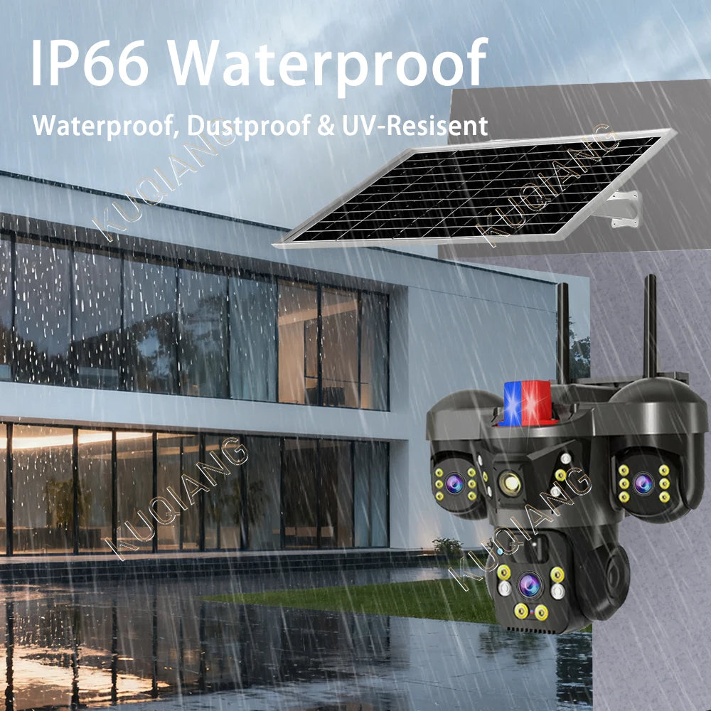 V380 Three Lens Three Screens 15MP 4G Solar Camera Outdoor WiFi 10X Digital Zoom Waterproof Auto Tracking Security CCTV Cameras