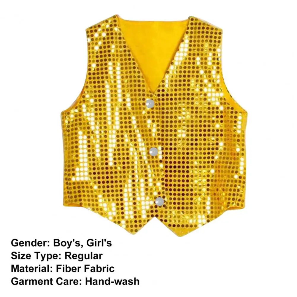 Children Shining Sequins Vest Boys Girls Christmas Stage Performance Costumes Kids Hip-hop Jazz Stage Dance Vest Waistcoat