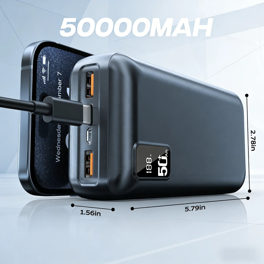 Hganus 50000mAh Powerbank 22.5W Fast Charge Protable Powerbank External Battery High Capacity For IPh xiaomi Samsung Outdoor Use