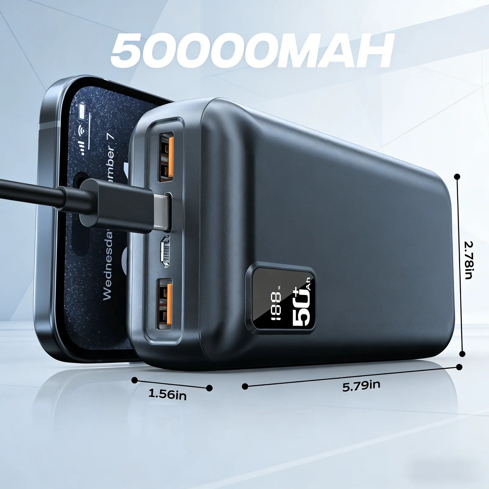 Hganus 50000mAh Powerbank 22.5W Fast Charge Protable Powerbank External Battery High Capacity For IPh xiaomi Samsung Outdoor Use