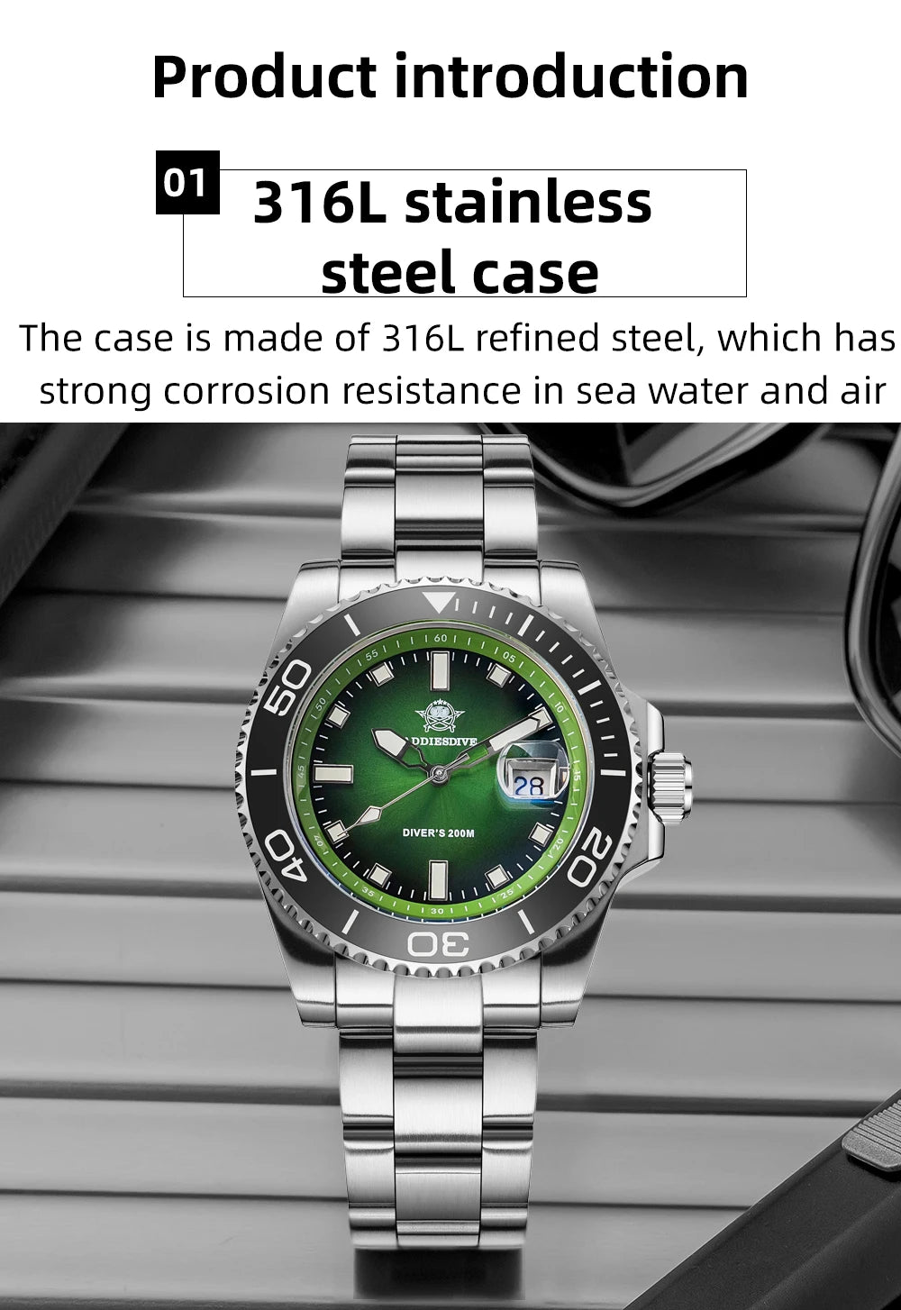 ADDIESDIVE NEW Diver Watch For Men Top Brand Waterproof Luminous Quartz Wristwatch Green/Red/Orange Dial Stainless Steel Watches