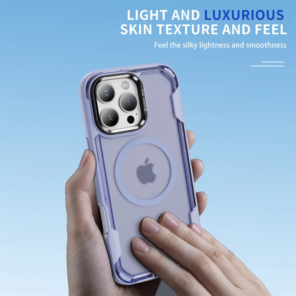 For Magsafe Dual Armor Bumper Lens Stand Phone Case For iPhone 17 16 15 14 Plus 13 12 Pro Max 11 Shockproof Protective Cover