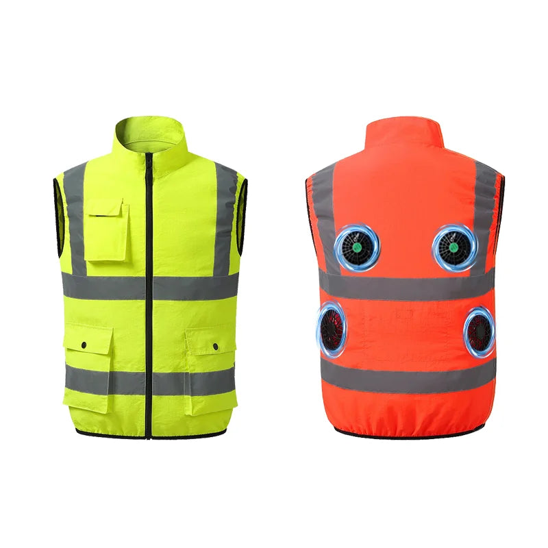 Summer Air-Conditioning Workwear with Fan Cooling, Outdoor Temperature-Reducing Breathable Vest with 4 Fans and Super Large Airf