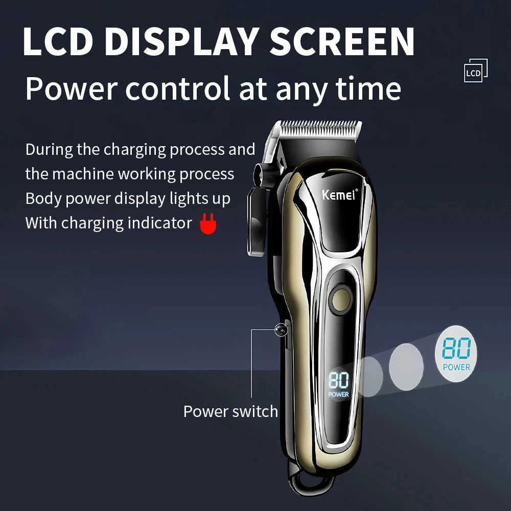 Kemei KM-PG1990A USB Rechargeable Electric Hair Clipper Professional Cordless Men Hair Trimmer Men's Hair Cutting Machine