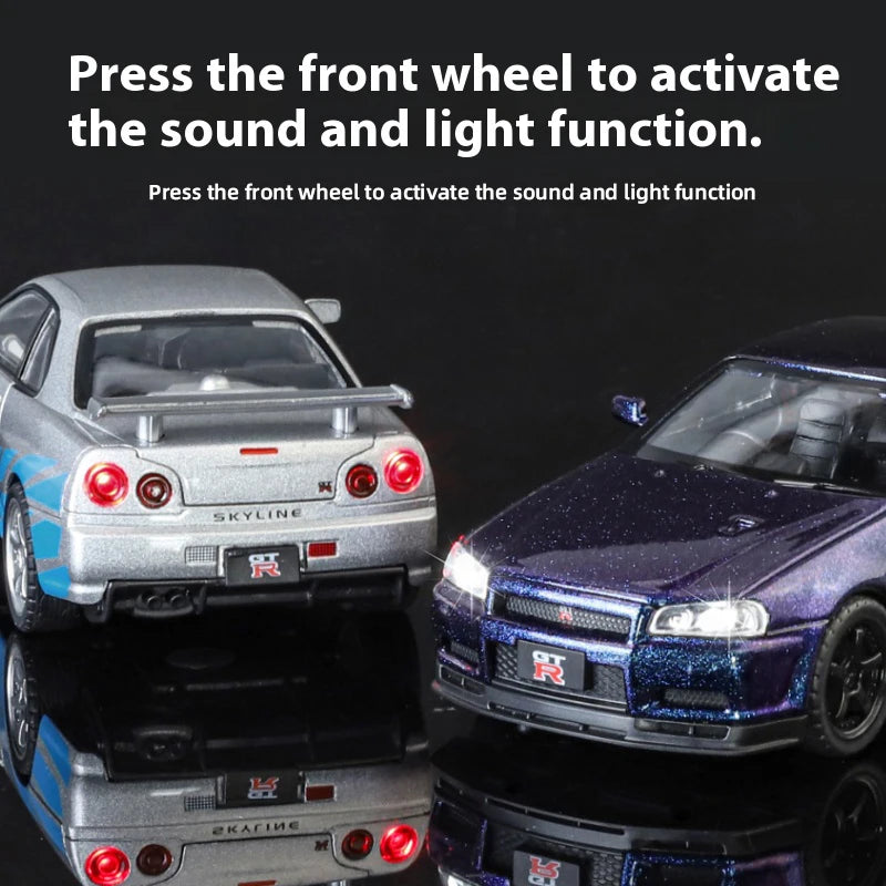 1:32 Nissan GTR R34 Skyline Street Car Version Supercar Diecast Model Car Alloy Metal Car Accessories Ornament Automobile Gifts