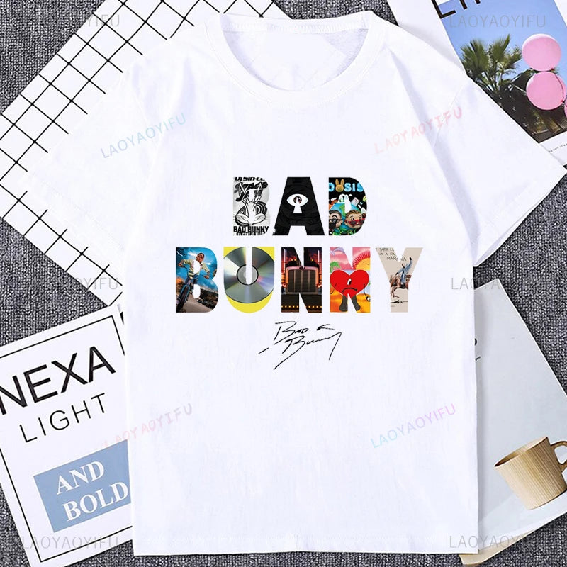 Music Album Bad Bunny Graphic Cute Printed Tshirt Casual Fashion Loose Harajuku Man T Shirt Summer Style Soft Y2k Women T-shirt
