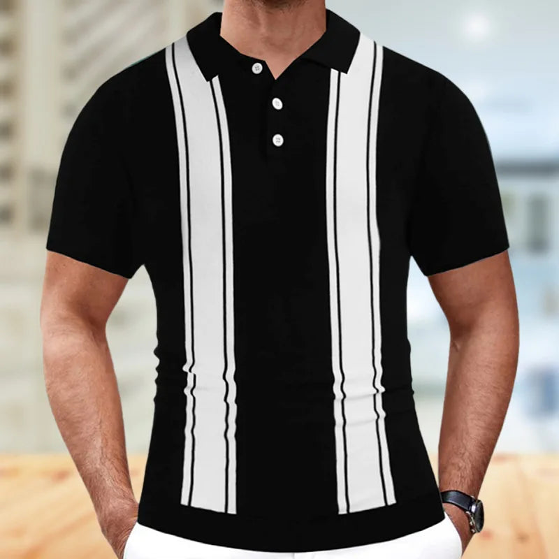 High End Jacquard Striped Polo Shirts For Men Short Sleeve Elastic Summer Quality Viscose Knitted Smart Casual Camisas De Hombre