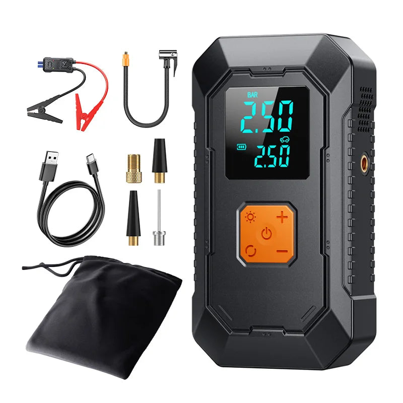 LEIBOO Car Jump Starter Air Pump Power Bank Lighting Portable Air Compressor 4 In 1 Cars Battery Starters Auto Tyre Inflator