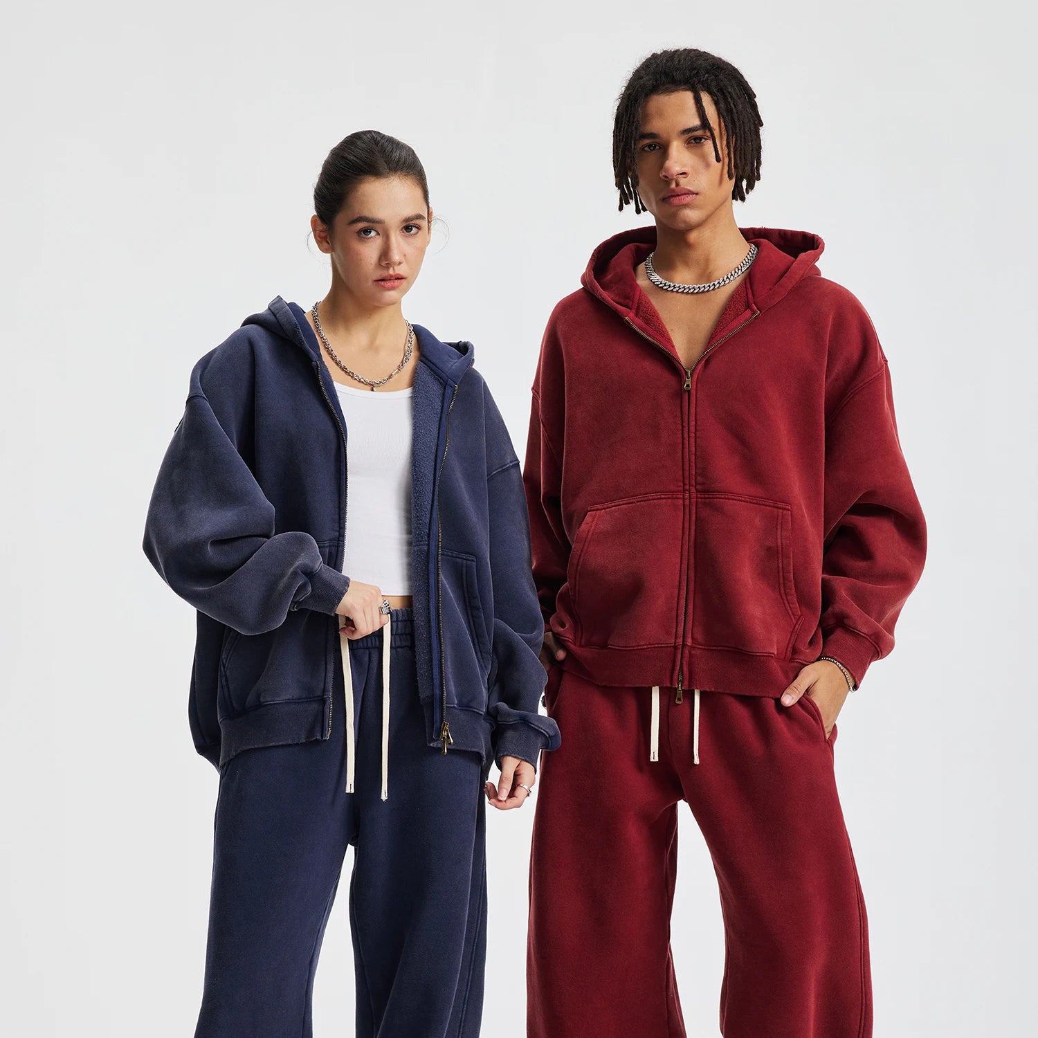 New Autumn and Winter Cashmere Zip Up Jacket Streetwear Casual Oversized Acid Washed Wax Printed Hooded Fleece Zipper Hoodie