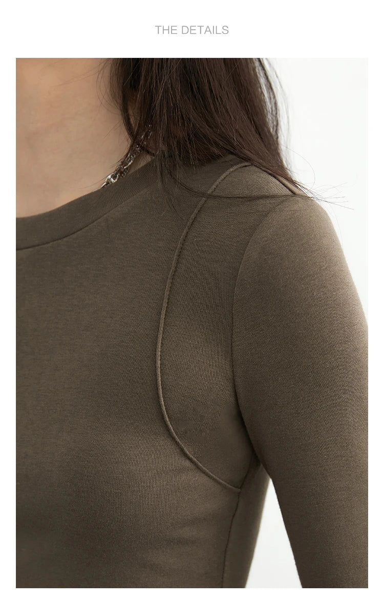CHIC VEN Women T-Shirts Solid New Basic Heating Cashmere Round Neck Woman Tees Slim Fit Female Tops Spring Autumn 2024