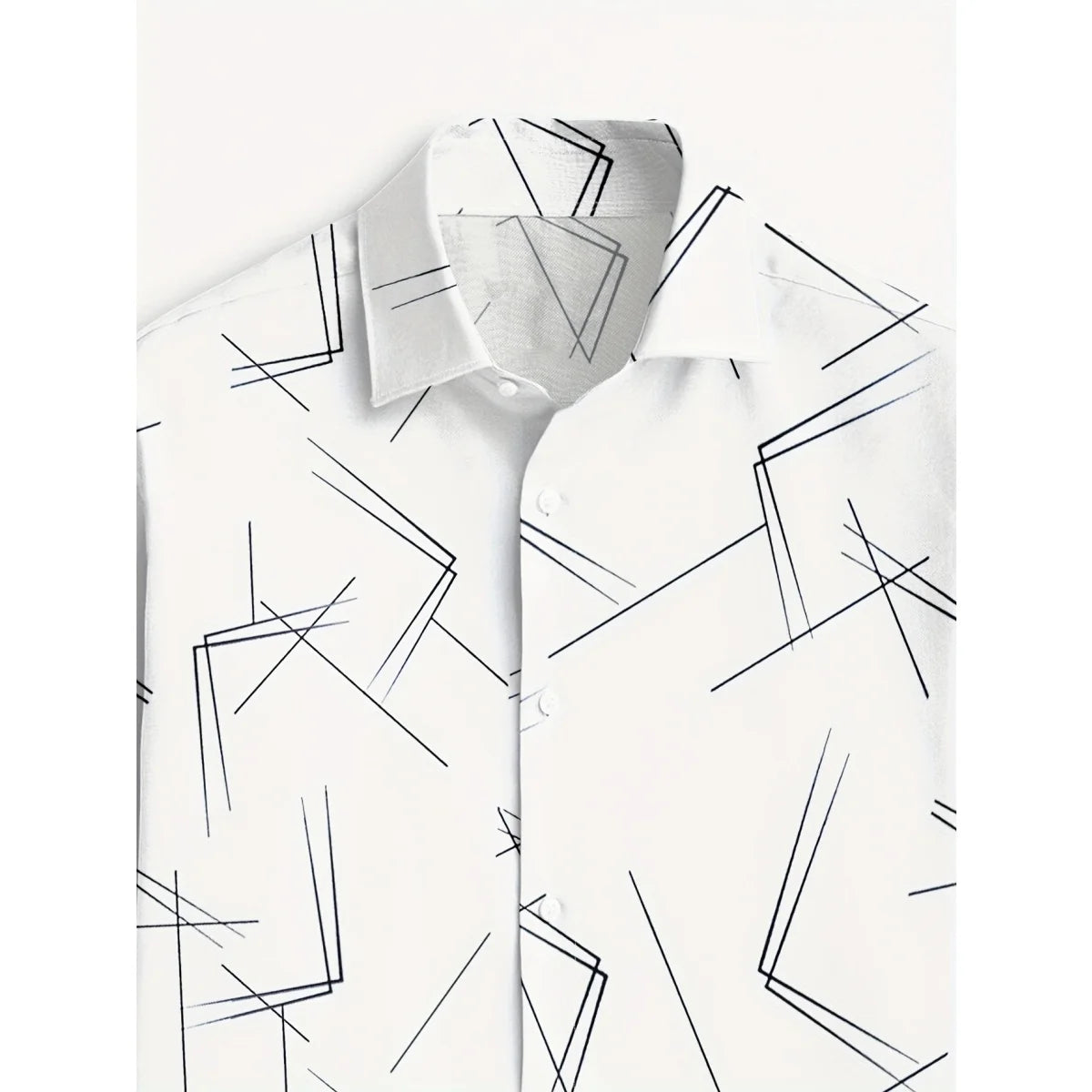 Men's Trendy Geometric 3D Line Print Long-Sleeved Shirt Men's Button up Shirt Casual Fashion Male White Shirt Lapel Shirt Tops