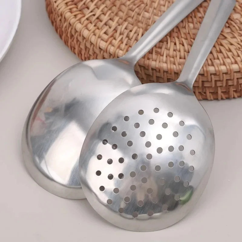 1Pc Stainless Steel Ladles For Serving Soup Rice Serving Spoon Drain Hole Heat Insulated Handle Kitchen Utensils For Daily Use