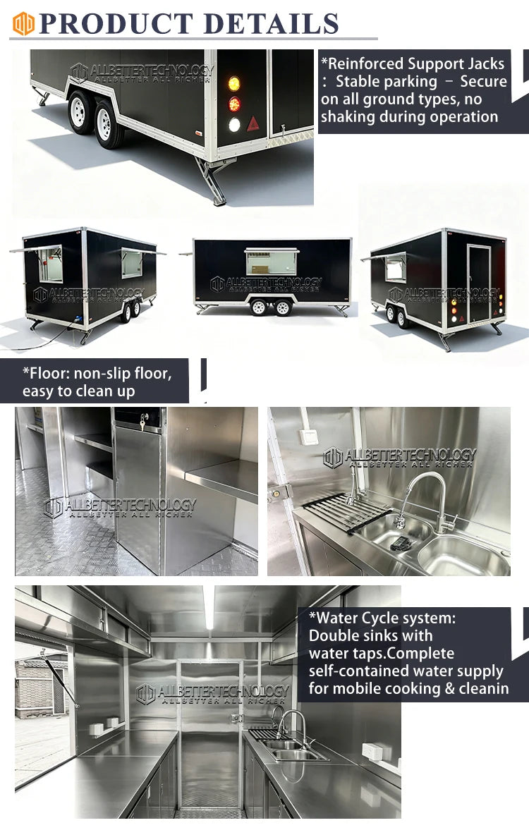 Allbetter Luxury Mobile Kitchen Trailer Fully Equipped Commercial Kitchen Fries Pizza Burger Ice Cream Food Truck Trailer