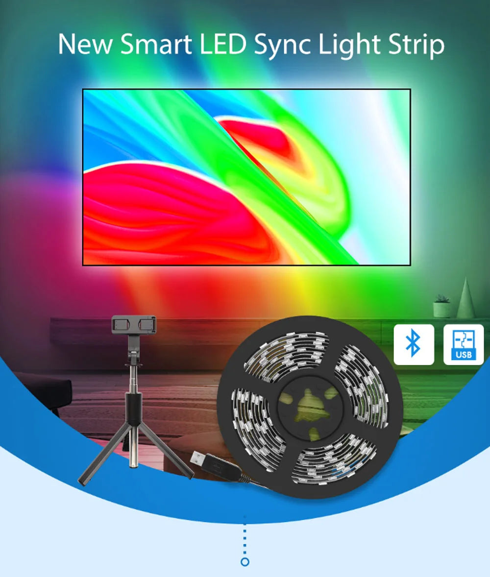 Smart Ambient Sync TV Backlight Sync Screen Color Led Strip Light USB, App Control ,Smart Phone Camera Screen Capute Technology