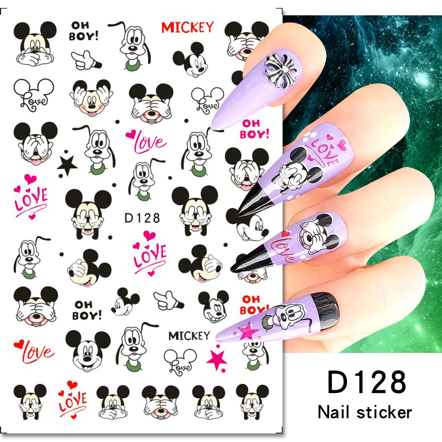 Disney Cartoon Adhesive Nail Stickers Nail Decorative Decals Nail Sliders Stitch Mickey 3D Stickers Press on Nails
