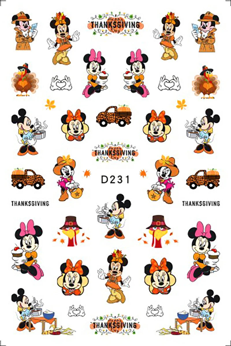 Disney Cartoon Adhesive Nail Stickers Nail Decorative Decals Nail Sliders Stitch Mickey 3D Stickers Press on Nails