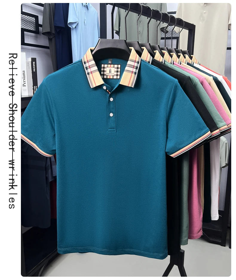 Luxury brand short sleeve polo shirt men fashion simple solid color summer new mercerized cotton breathable casual lapel T shirt