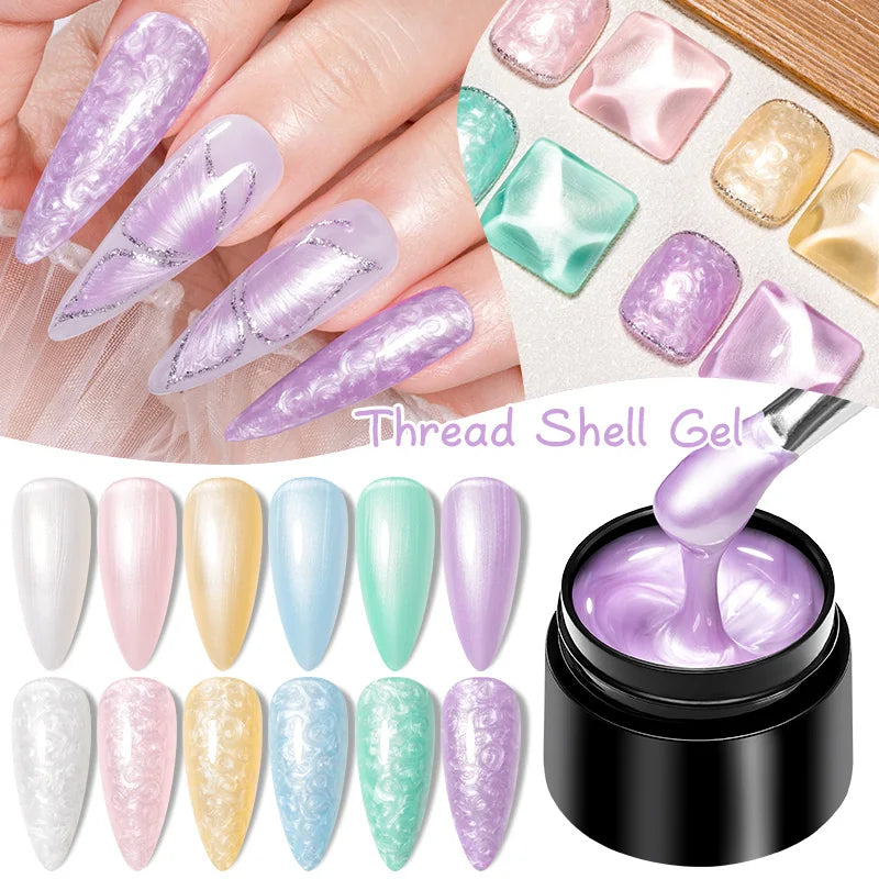MEET ACROSS 8ml Pearl Shell Thread Gel Nail Polish 3D Semi Permanent Soak Off UV Gel Nail Art Varnish For Nails Manicure DIY