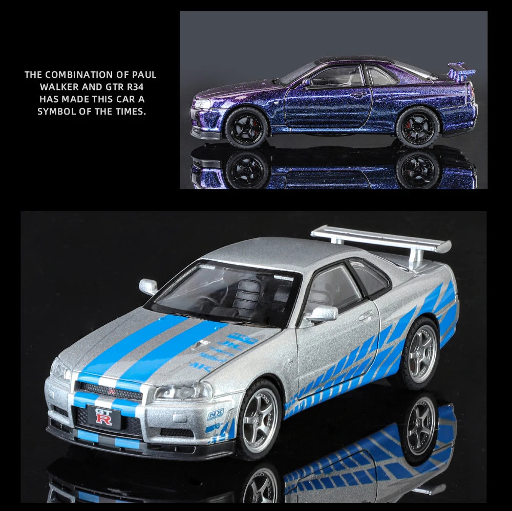 1:32 Nissan GTR R34 Skyline Street Car Version Supercar Diecast Model Car Alloy Metal Car Accessories Ornament Automobile Gifts