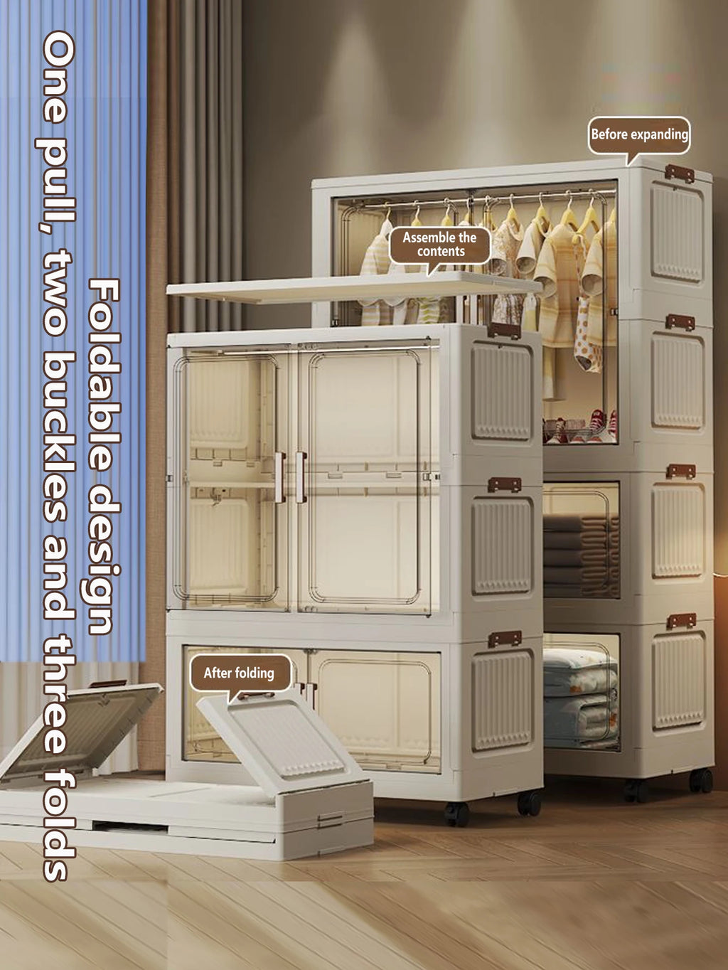 Multi-Functional Folding Storage Cabinet with Doors White/Black/Gray for Home Office Kitchen Bathroom Organizer