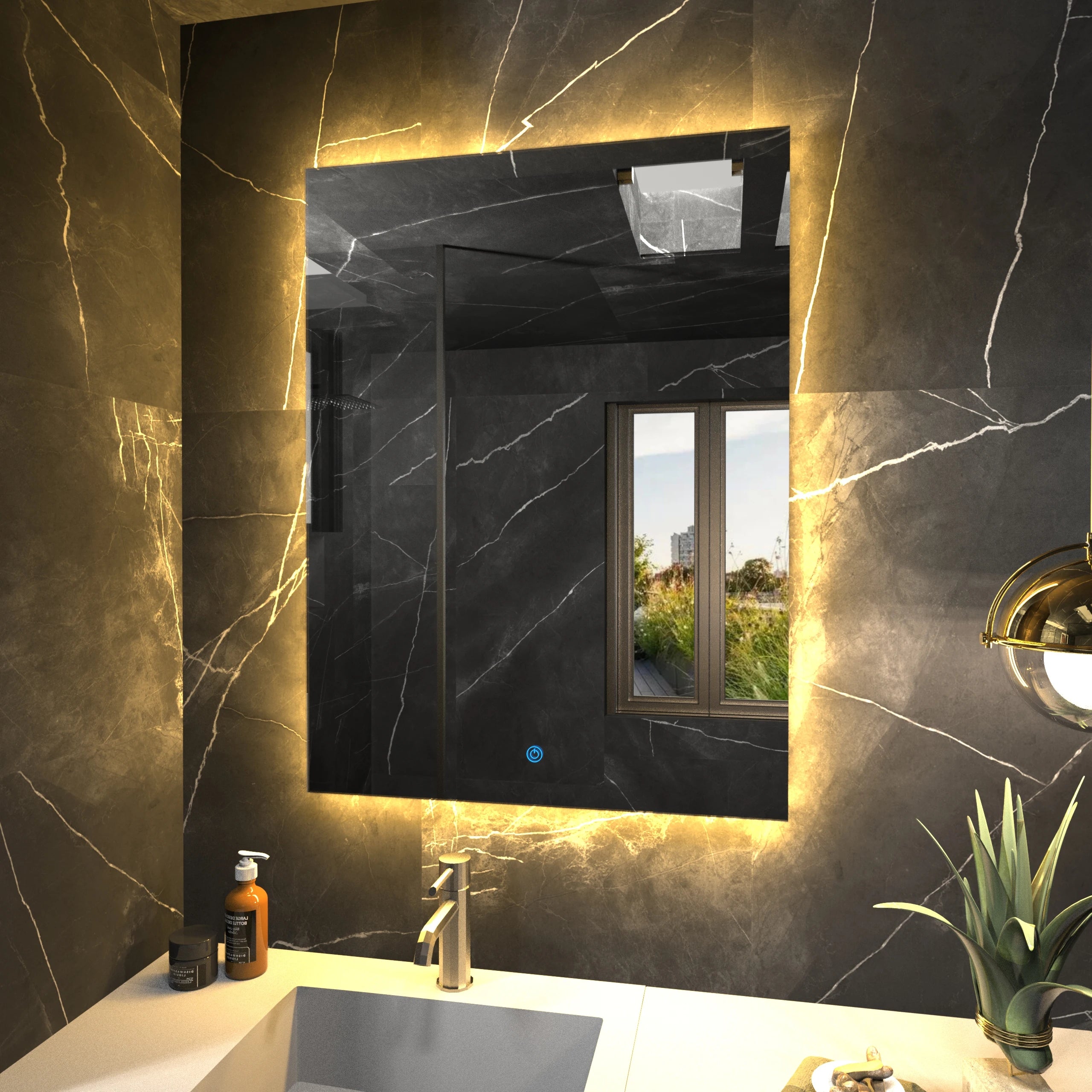 Smart Lighted Mirror With Touch Screen TV Tri-color Adjustable Light 2 in 1 Mirror TV Ideal for Hotels and RV