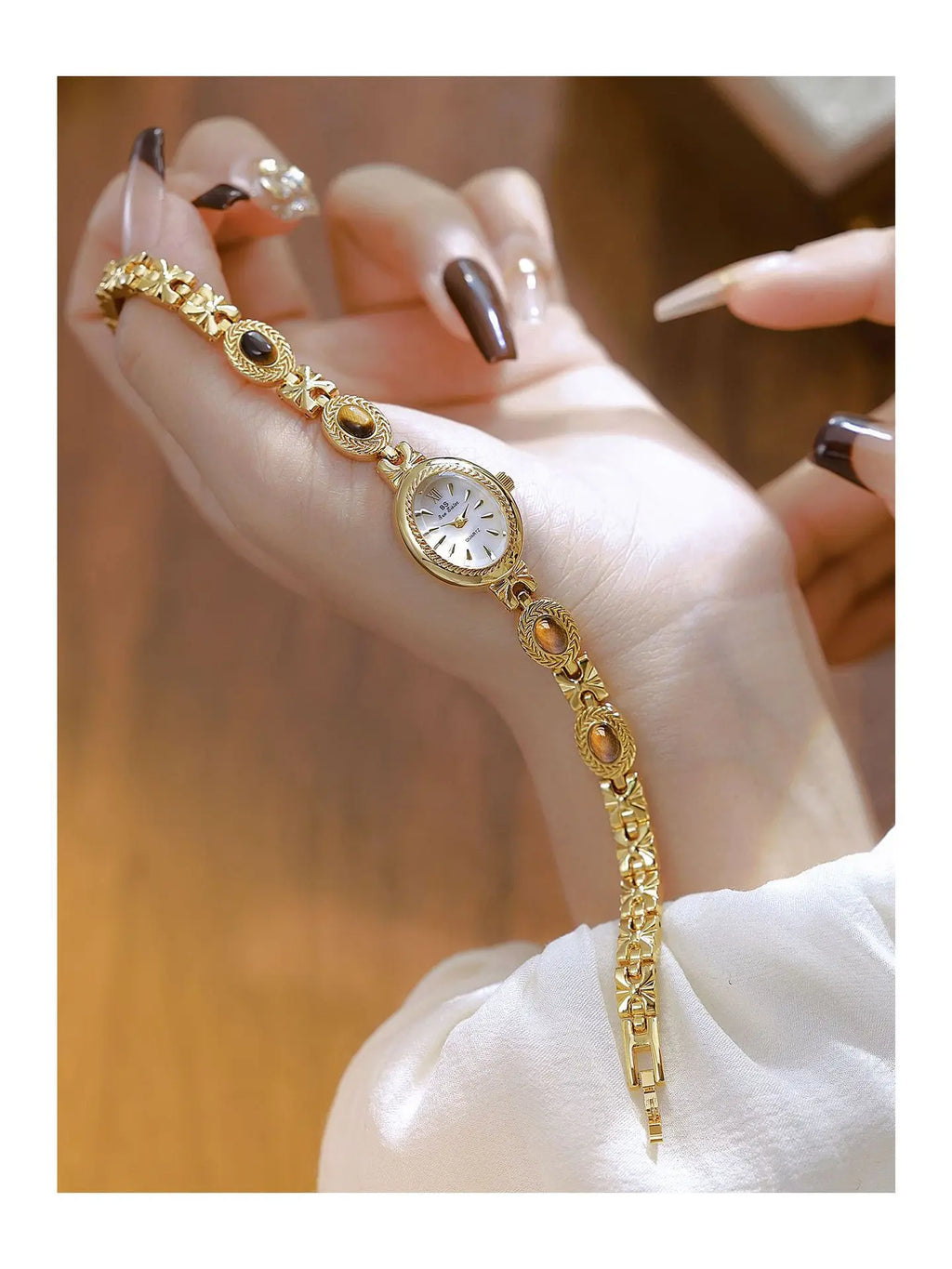 Women's Watch Natural Jade Bracelet Vintage Small Oval Dial Gold Retro Watches Luxury Brand Women Quartz Wristwatches Clock Gift