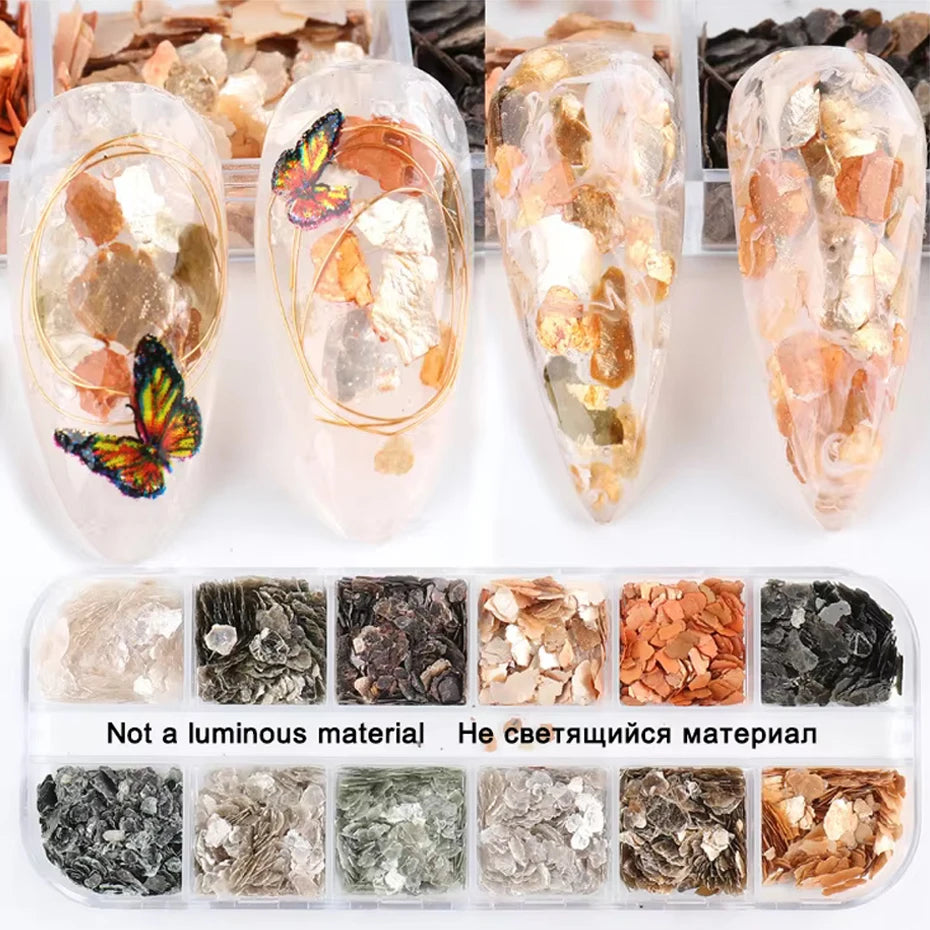 6/12Grid Abalone Sea Shell for Nails Holographic Mirror Nail Art Glitter Flakes Rainbow Mermaid Irregular Sequins Manicure Decor