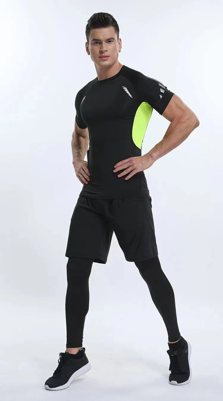 Men's Running Compression Shirts Short Sleeve Sport Gym Tees Fitness Quick Dry Sweatshirt Jogging Tracksuit Athletic Shirt Tops