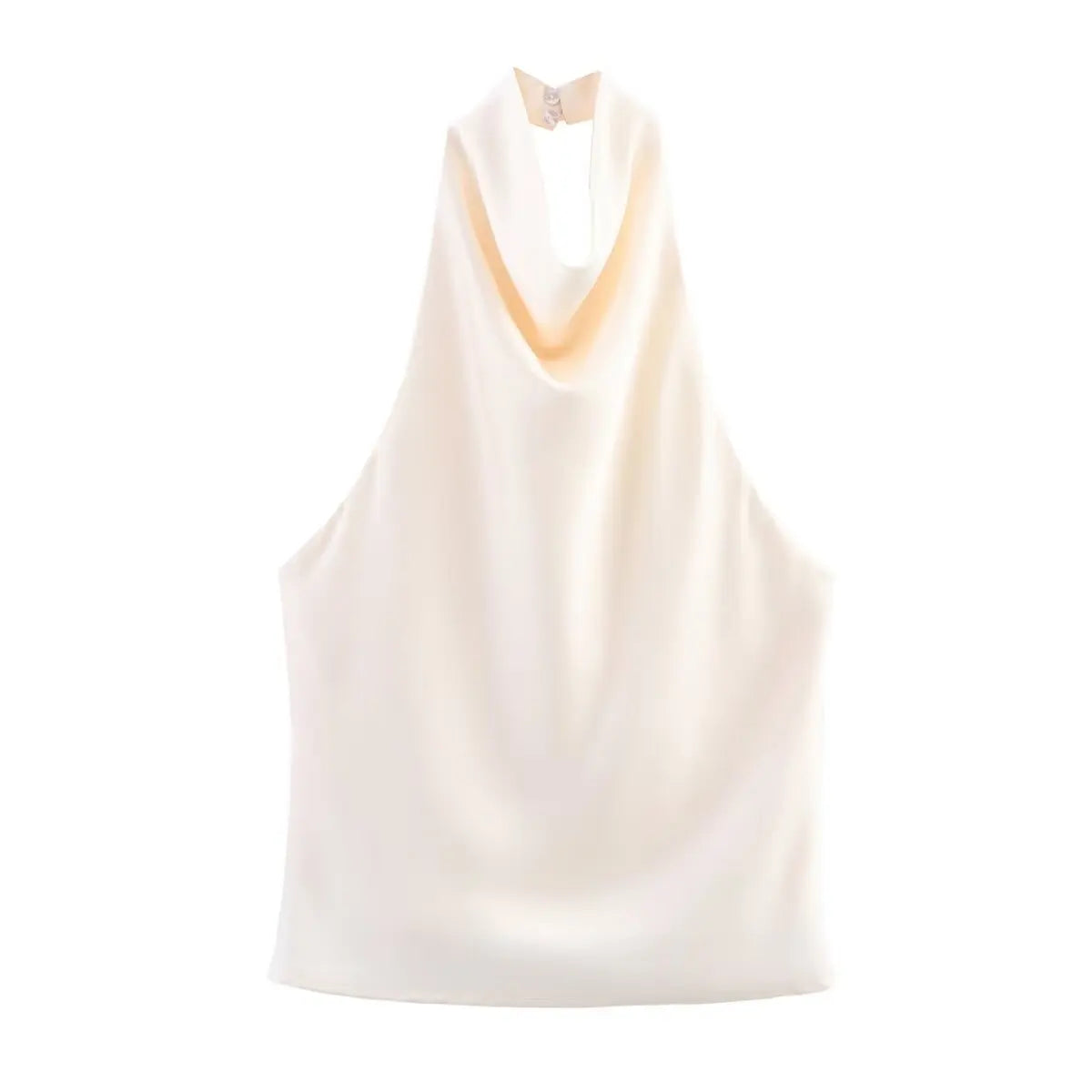 Zevity 2025 Women Chic Solid Color Sleeveless Soft Touch Halter Camis Tank Lady Backless Summer Beach Shirt Blouse Tops LS9365