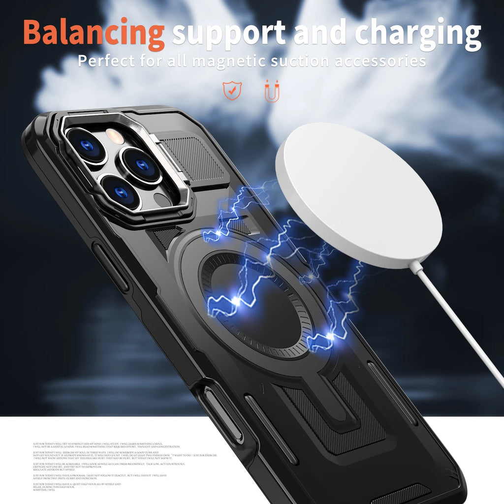 Luxurious Armor Case for iPhone 17 air 16 e 15 14 13 12 11 Pro Max Plus Magnetic Metal Stand Holder Kickstand Protective Hard Co