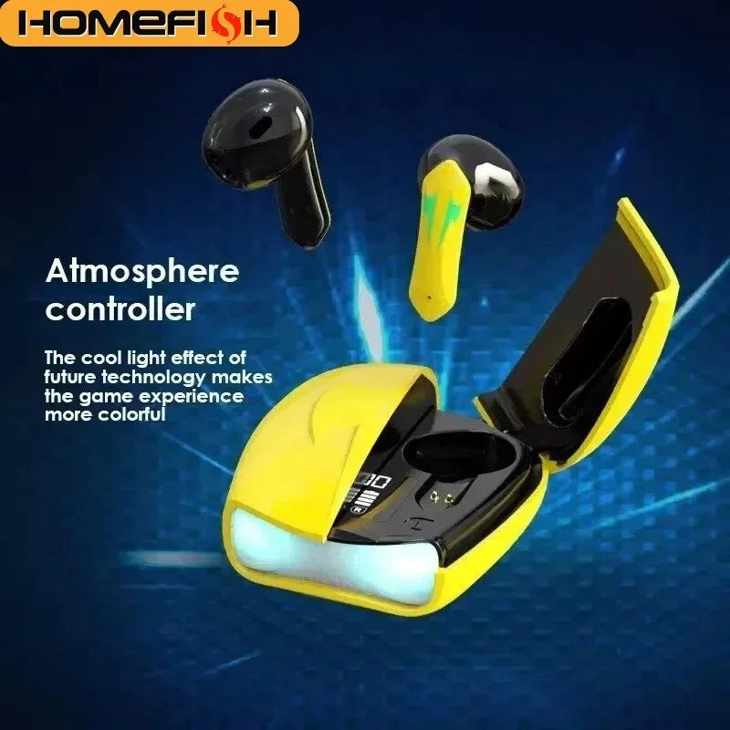 HOMEFISH  Wireless Earbuds BT 5.2 Low Latency, Waterproof with Cool LED Lights, 5H Playtime for E-Sports & Music