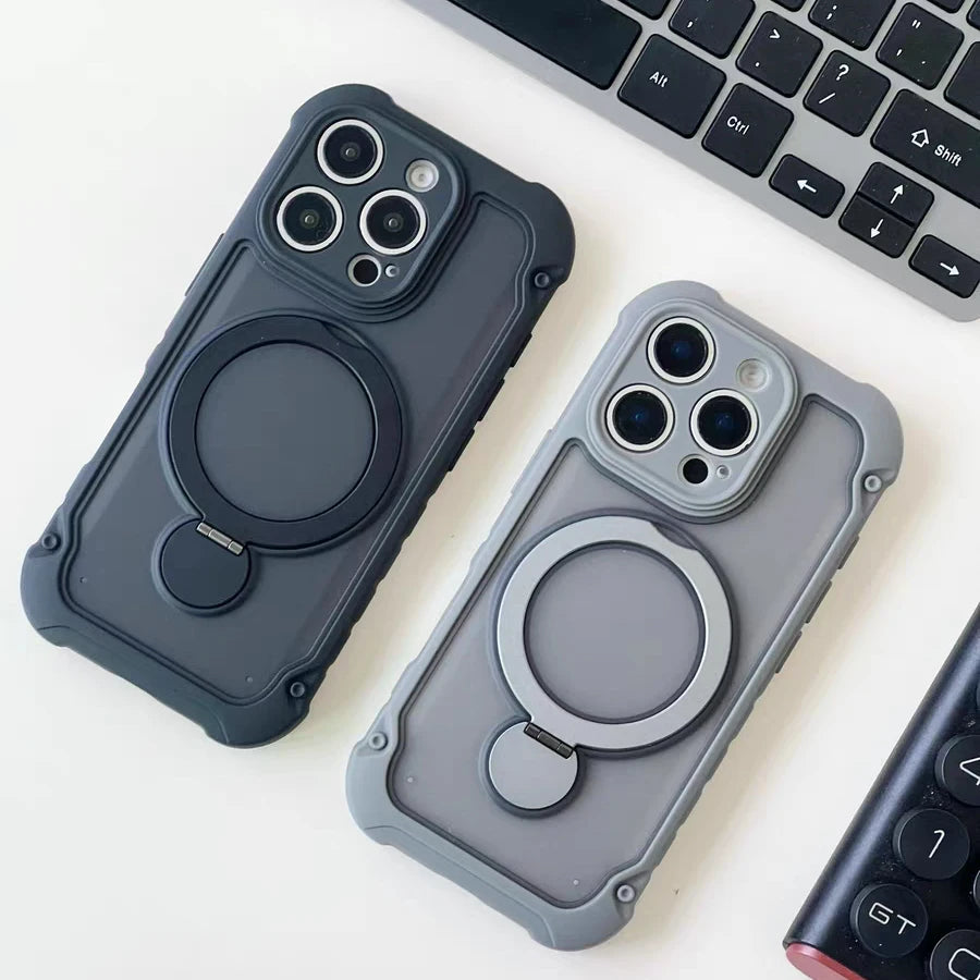 for Magsafe 360° Rotation Metal Stand Phone Case for iPhone 17 12 13 14 15 16 Pro Max 17Pro Airbag Shockproof Matte Pc Cover