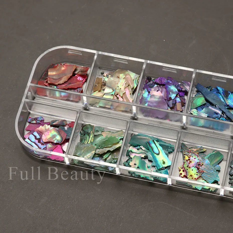 6/12Grid Abalone Sea Shell for Nails Holographic Mirror Nail Art Glitter Flakes Rainbow Mermaid Irregular Sequins Manicure Decor