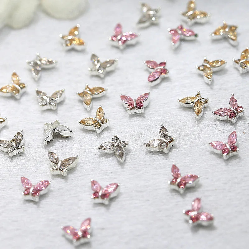 10PCS 3D Mini Crystal Butterfly Nail Art Charms Jewelry Parts Accessories Luxury Alloy Nails Decoration Rhinestones Supplies