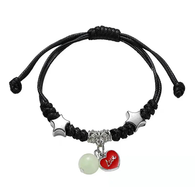 Fashion Luminous Beads Star Couple Bracelet for Women Men Charm Cat Flower Heart Key Lock Cross Matching Friend Bracelet Jewelry