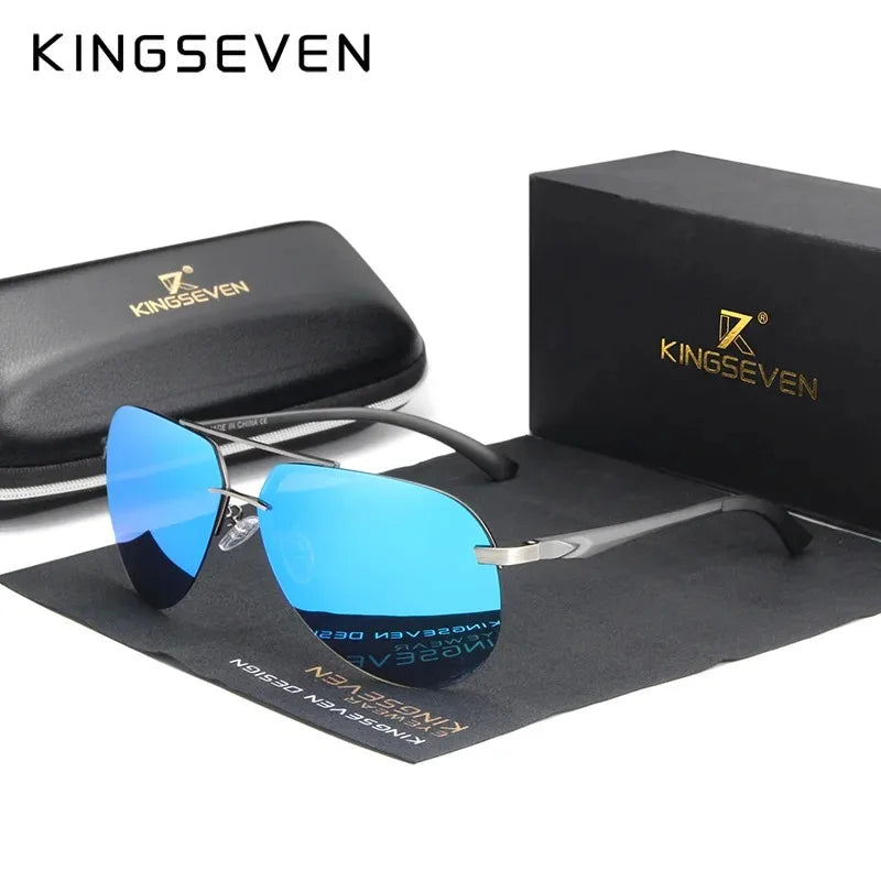 KINGSEVEN Aluminum Polarized Rimless Sunglasses Men UV400 Anti-glare Women Pilot Glasses Trendy Driving Eyewear