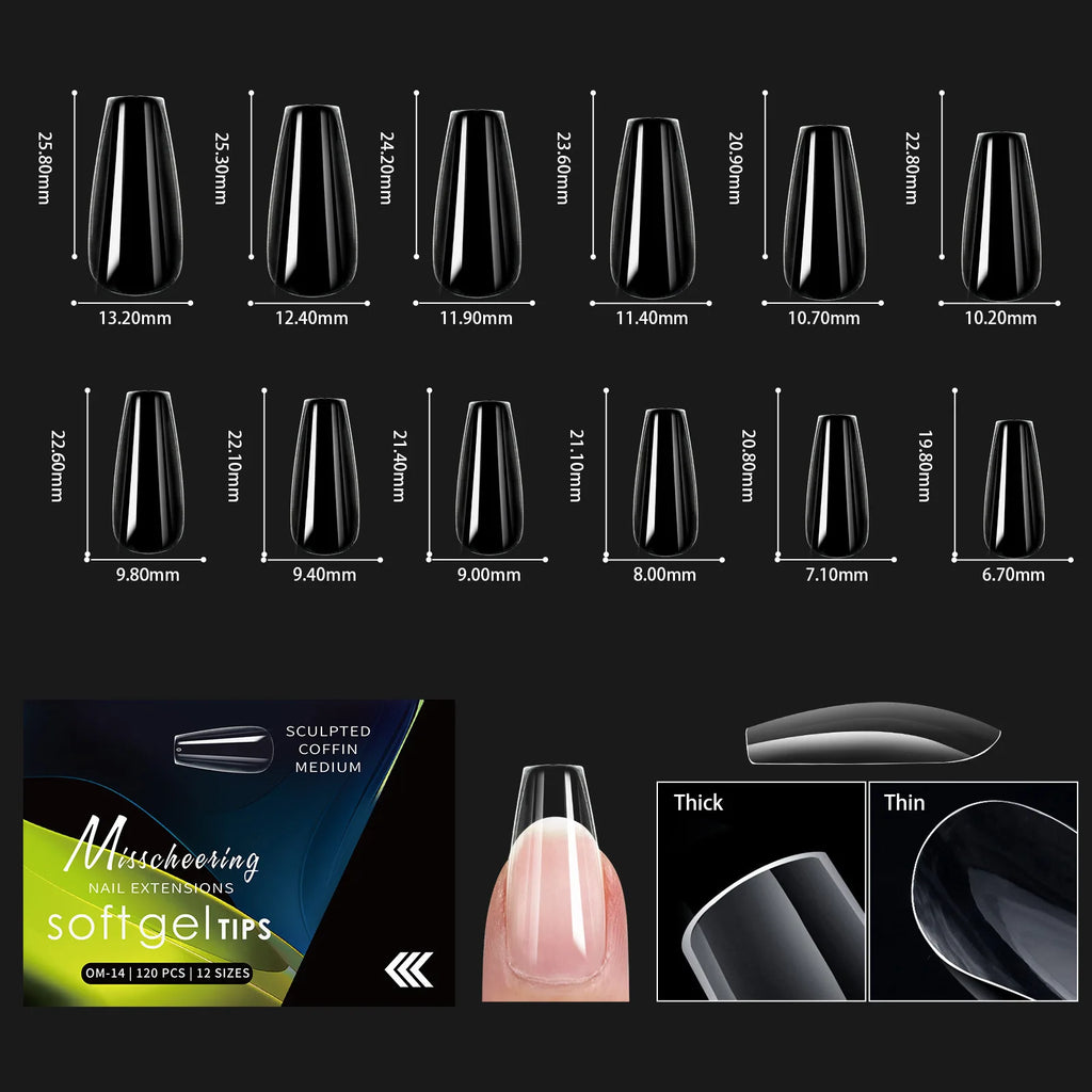120/140pcs Almond Stiletto False Nail Tips Clear Soft Fake Nails Extension For Home DIY Nail Salon Manicure Press On Nails